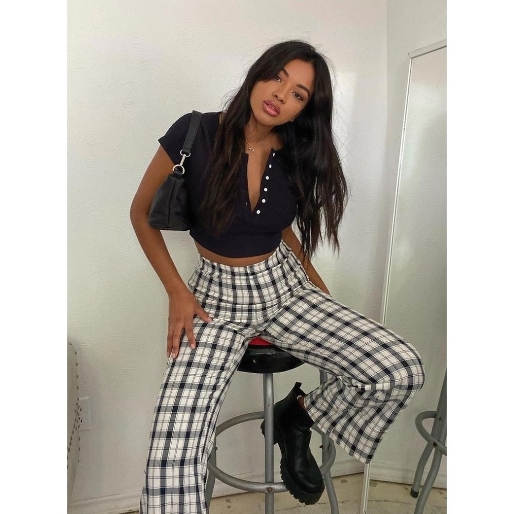 Princess Polly Euros Plaid Black And White Pants Sz 6